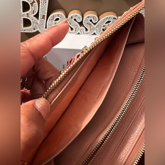 Miu Miu Pink Leather Studded Bow Crystal Embellished Zip Around Wallet - Picture 8 of 15